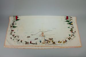 Image: Embroidered tablecloth with Inuit figures, school, the BOWDOIN